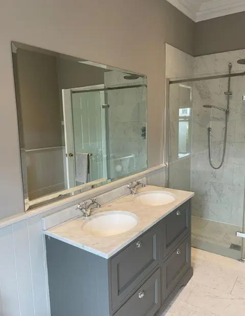 Bevelled bathroom mirror installed by P Fahy Glazing Ltd in Bray Co. Wicklow