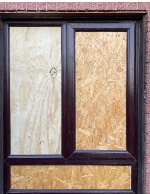 Window boarding up carried out by P Fahy Glazing Ltd in Wicklow before the double glazing is replaced