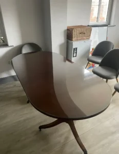 Custom glass tabletop installed by P Fahy Glazing Ltd in Dublin — polished, clear glass cut to size for a dining table.