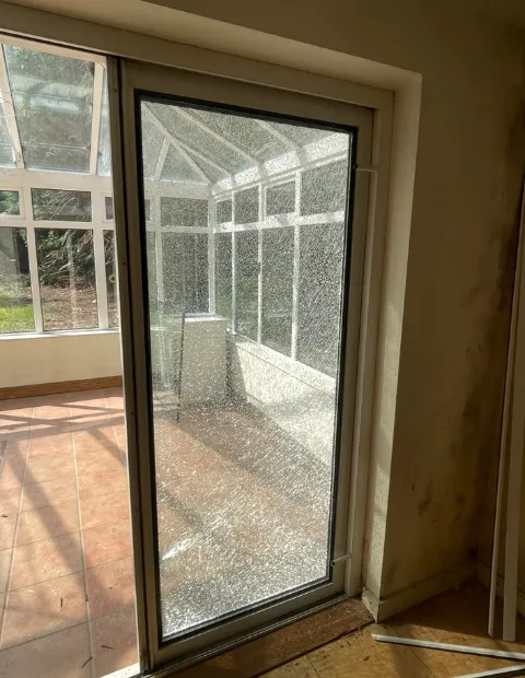Double glazing repair in Wicklow to replace shattered toughened glass.