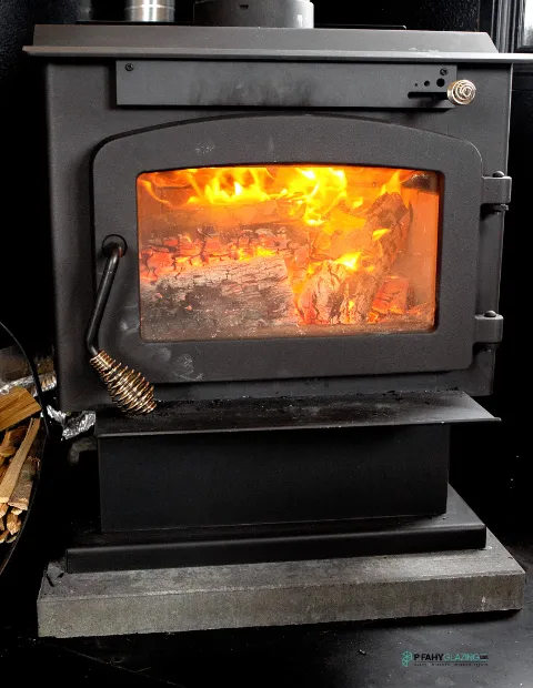 High-temperature stove glass replacement by P Fahy Glazing Ltd for a customer in Wicklow